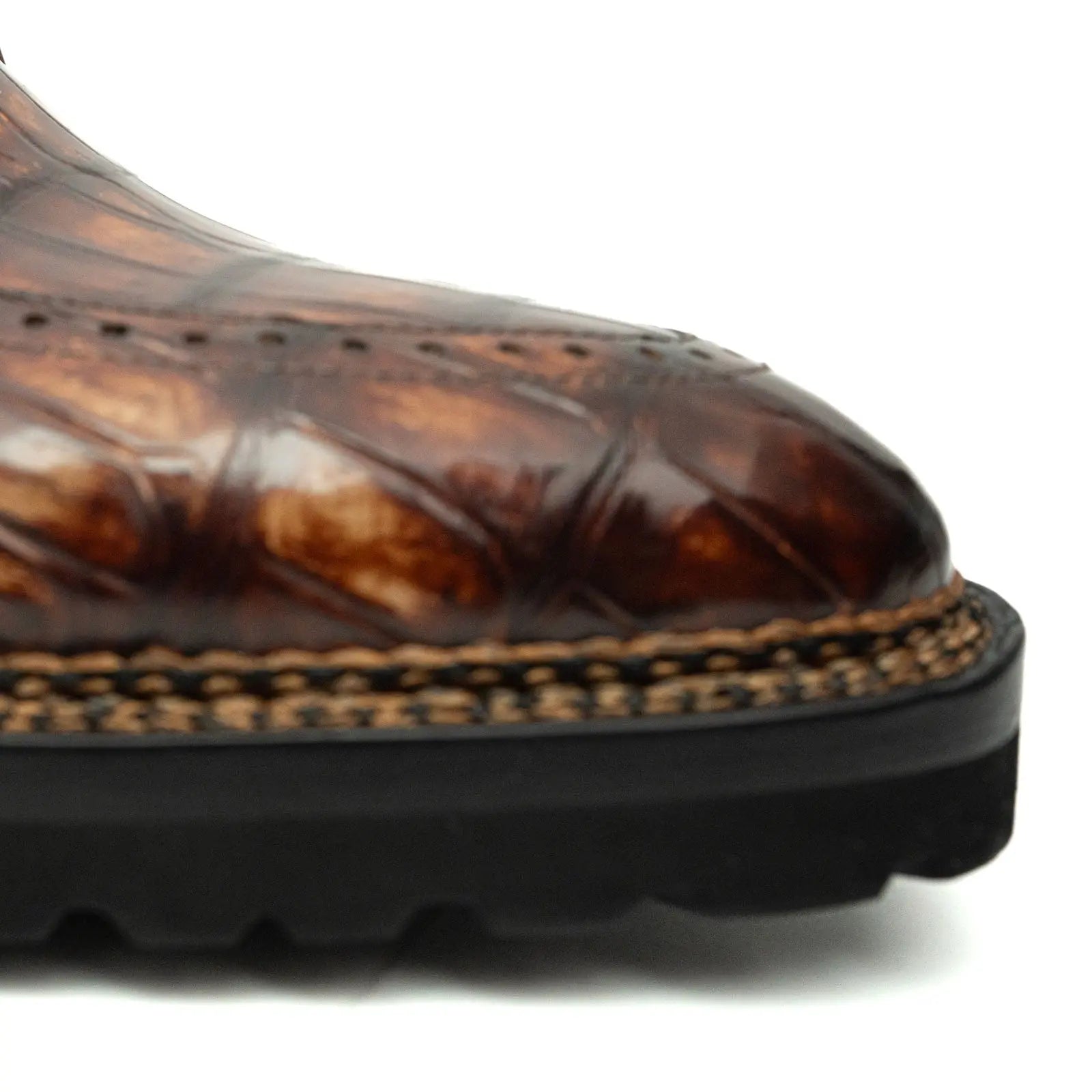 Brown Croc Texture Norwegian Brogue Derbies DIVINCH