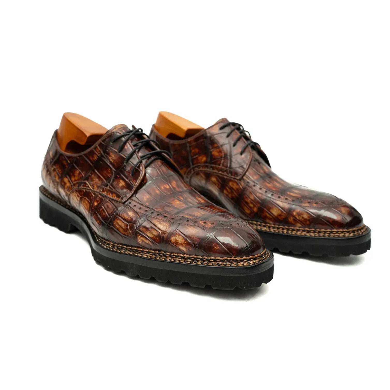 Brown Croc Texture Norwegian Brogue Derbies DIVINCH