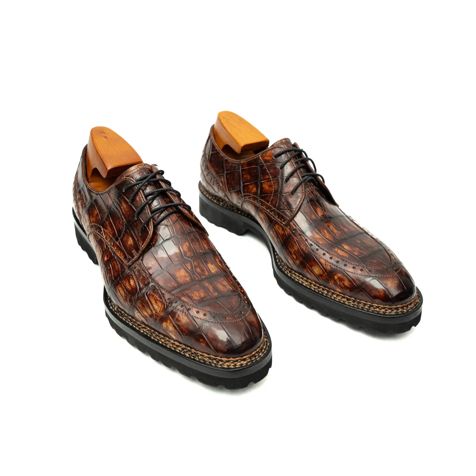 Brown Croc Texture Norwegian Brogue Derbies DIVINCH