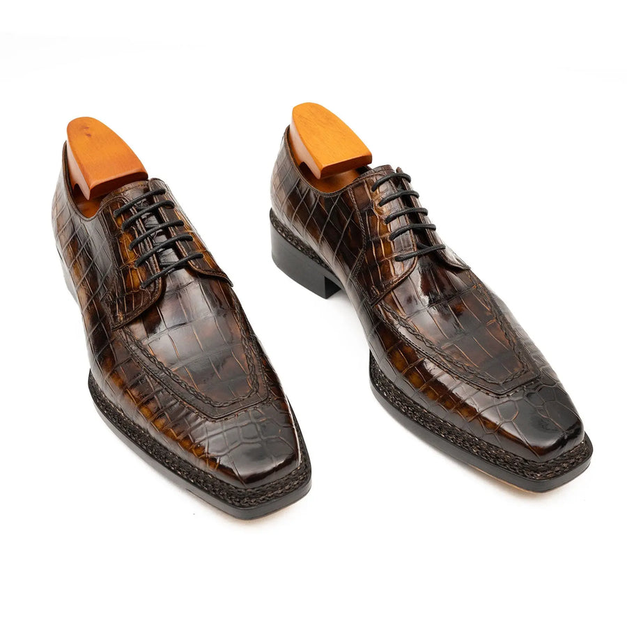 Sapatos Derby Noruegueses de Couro de Crocodilo