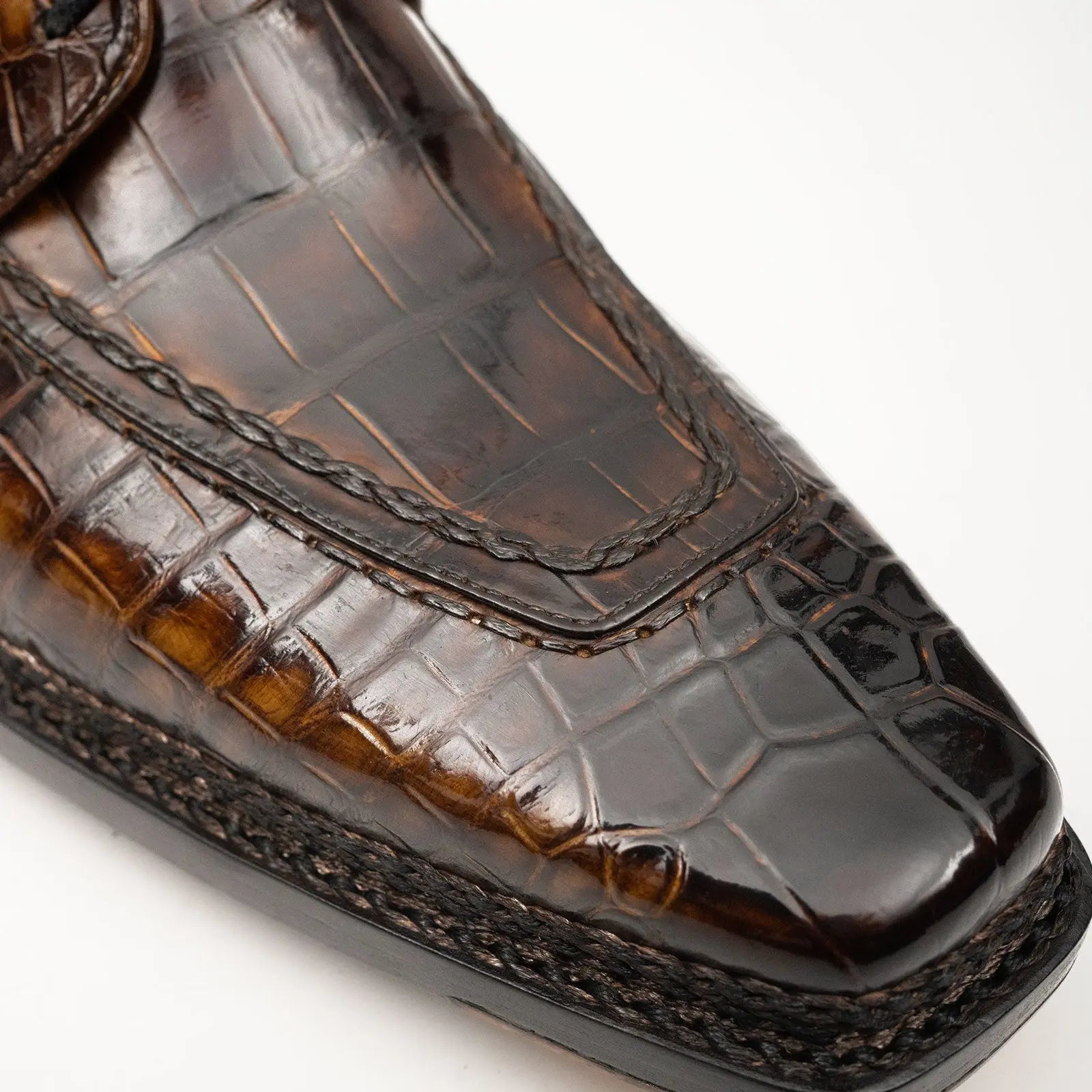 Brown Crocodile Derby Shoes Goodyear Norwegian 8014 DIVINCH