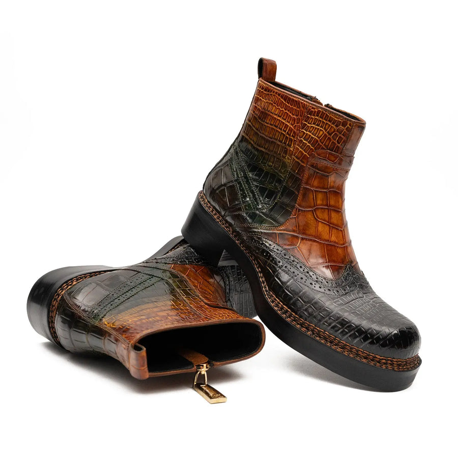 Bottes norvégiennes cousues en cuir de crocodile