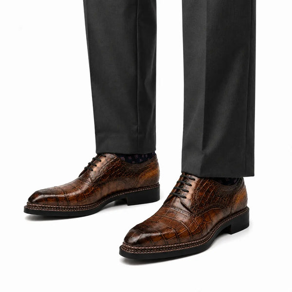 Oxfords brogues norvégiens en crocodile marron