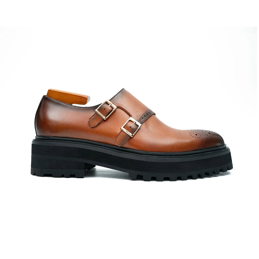 Scarpe brogue con doppio cinturino monaco color castagna arrostita