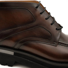 DIVINCH 6208A brown leather lace-up ankle boots upper and stitching detail