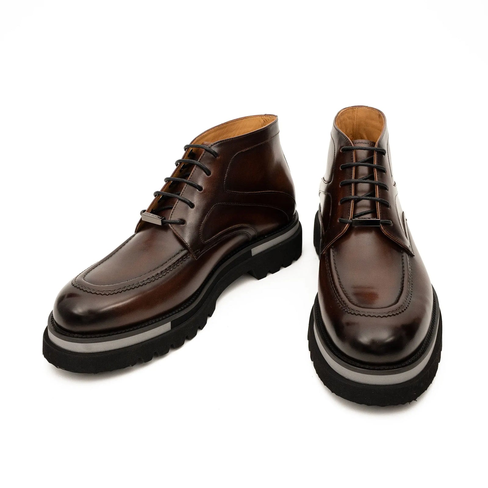 DIVINCH 6208A brown leather lace-up ankle boots top pair view