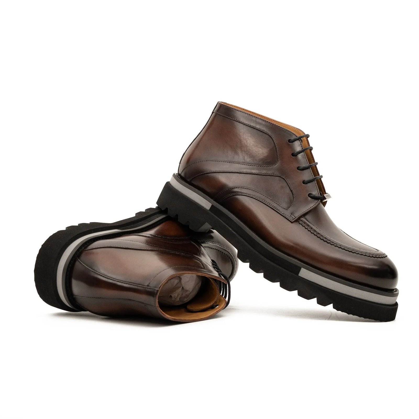 DIVINCH 6208A brown leather lace-up ankle boots dynamic stacked view