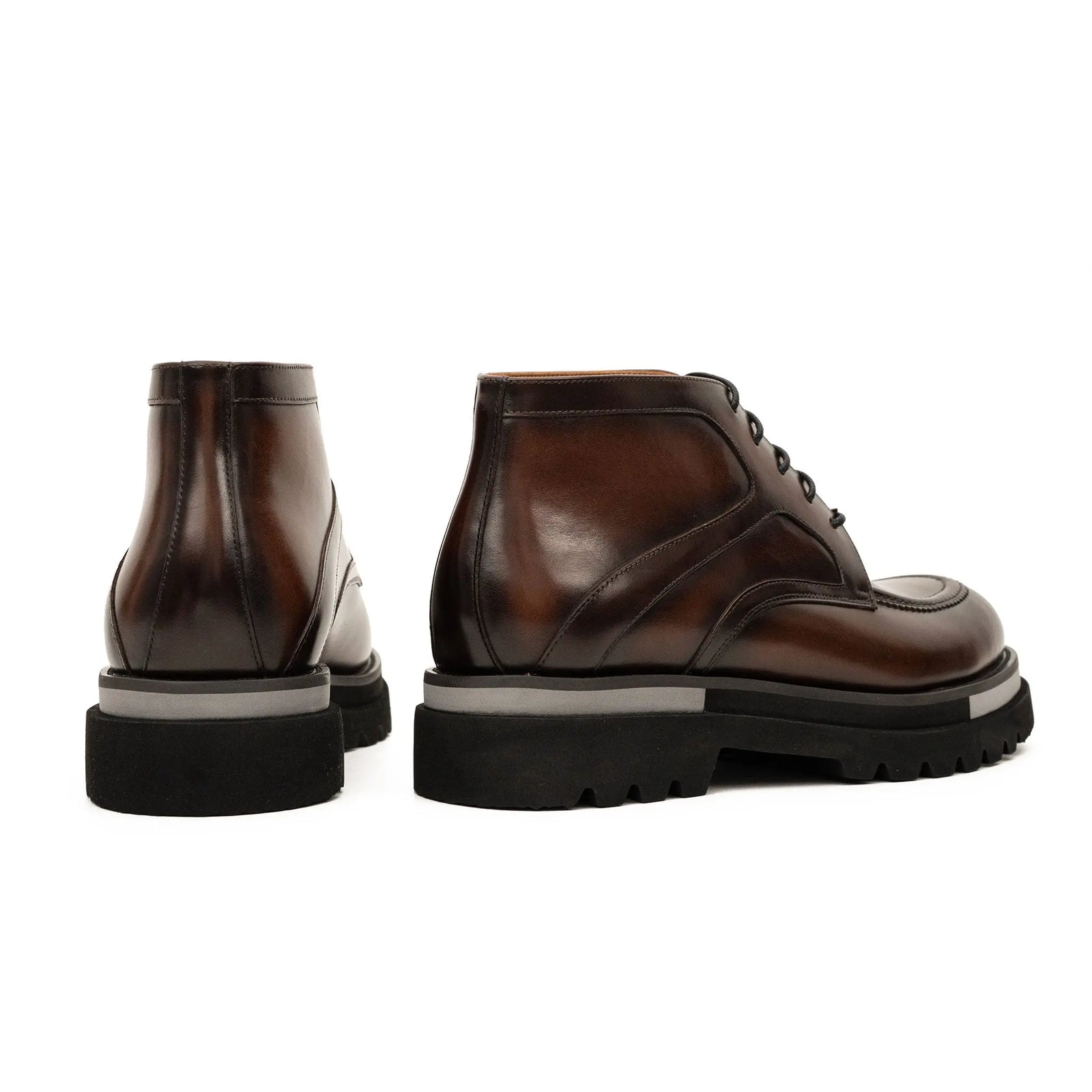 DIVINCH 6208A brown leather lace-up ankle boots rear pair view