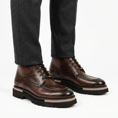 Brown Leather Lace-Up Ankle Boots