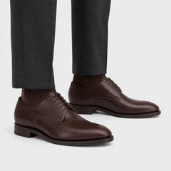 Brown Lizard Leather Derby Shoe on-foot studio view