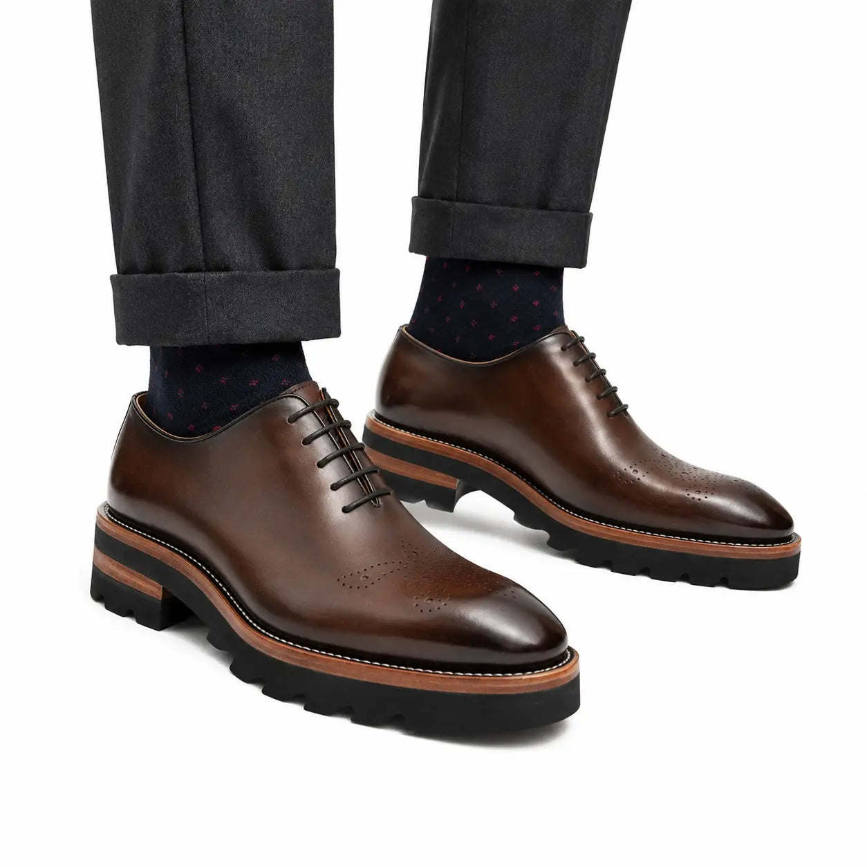 Brown Medallion Oxford with Lug Sole