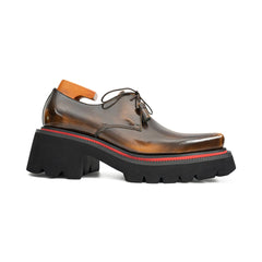 Brown Patent Leather Chunky Sole Derby Shoes????¨¤?¨¤??¨º? Divinch