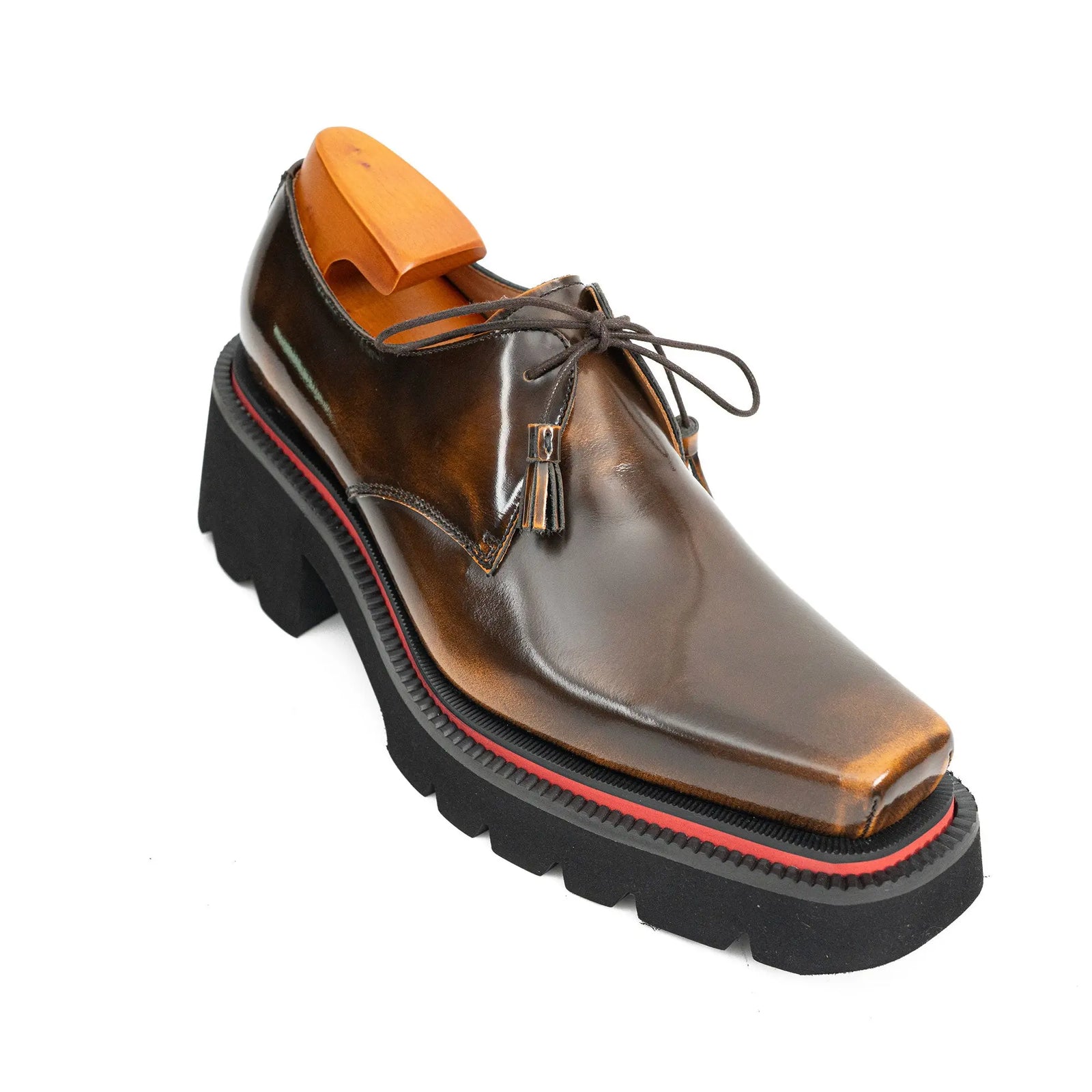 Brown Patent Leather Chunky Sole Derby Shoes????¨¤?¨¤??¨º? Divinch