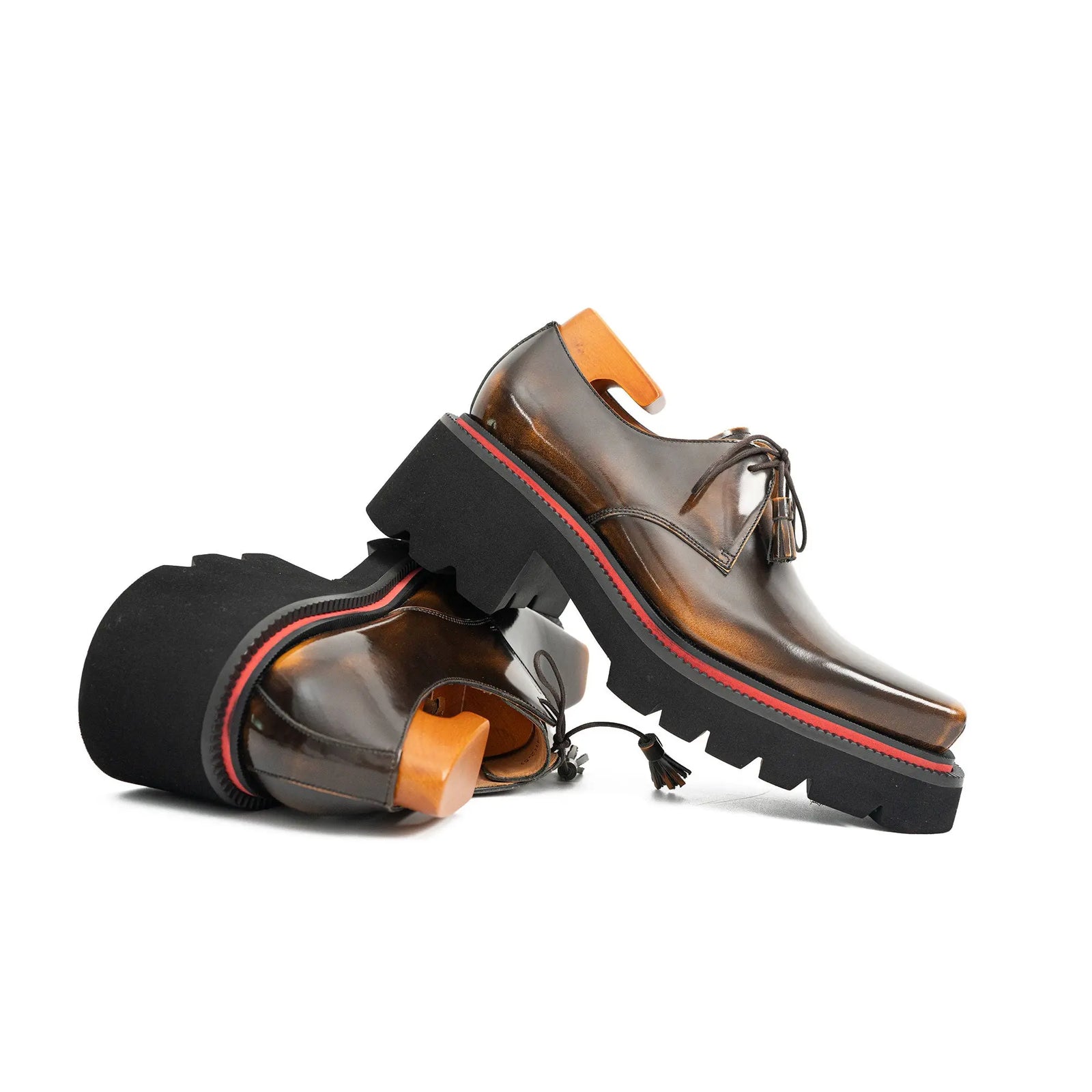 Brown Patent Leather Chunky Sole Derby Shoes????¨¤?¨¤??¨º? Divinch