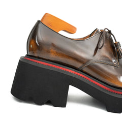 Brown Patent Leather Chunky Sole Derby Shoes????¨¤?¨¤??¨º? Divinch