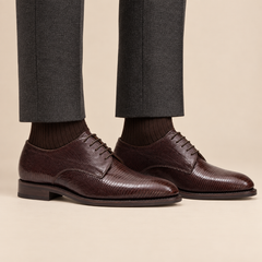 Brown Plain-Toe Derby Shoes with Fine Scale Texture