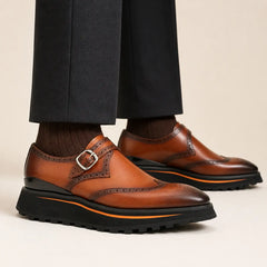 DIVINCH Brown Single Monk Strap on foot — warm studio side profile
