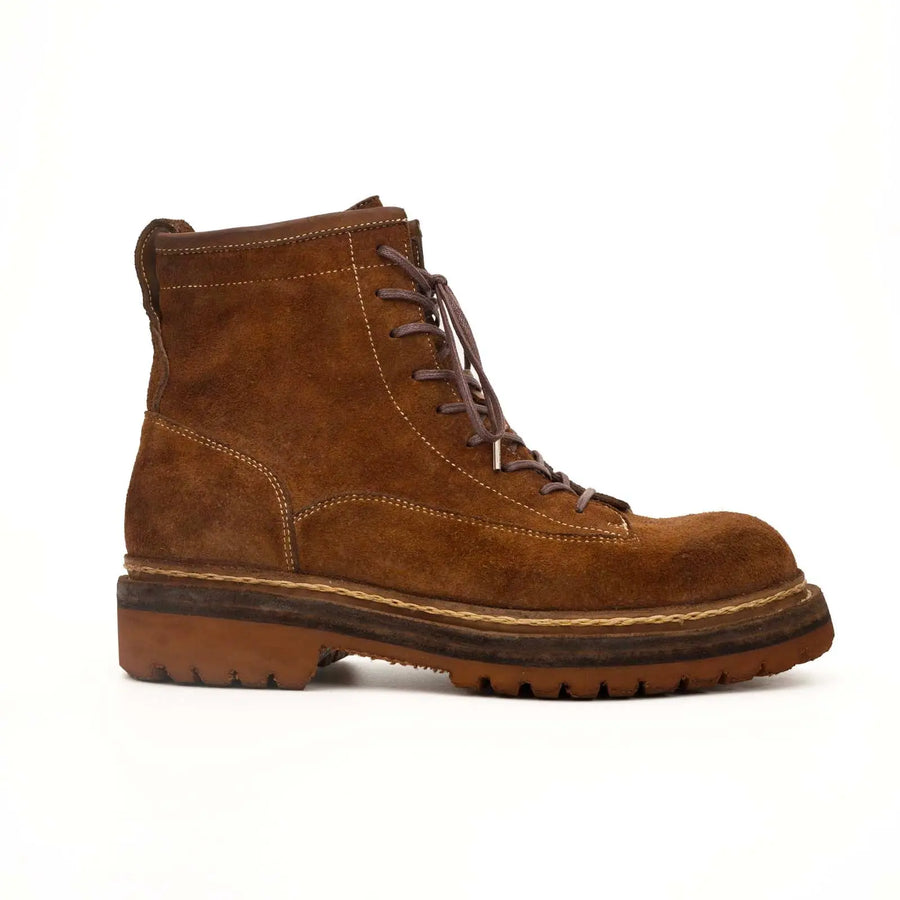 Brown Suede Lace-Up Combat Boots DIVINCH
