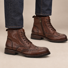 DIVINCH 261002A dark brown brogue combat boots on foot