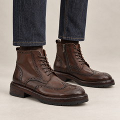 DIVINCH 261215A dark brown wingtip brogue ankle boots on foot