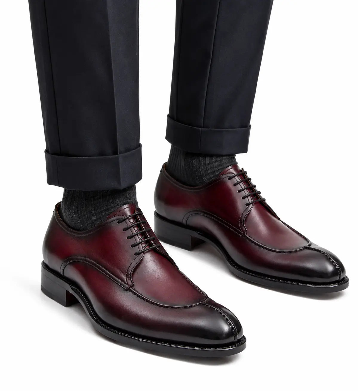 Burgundy Apron-Toe Derby Shoe