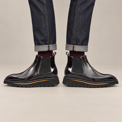Very Dark Burgundy-Purple Plain-Toe Chelsea Boots with Pull Tab — DIVINCH hero image