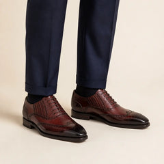 Burgundy Brogued Oxford Shoe — on-foot studio view