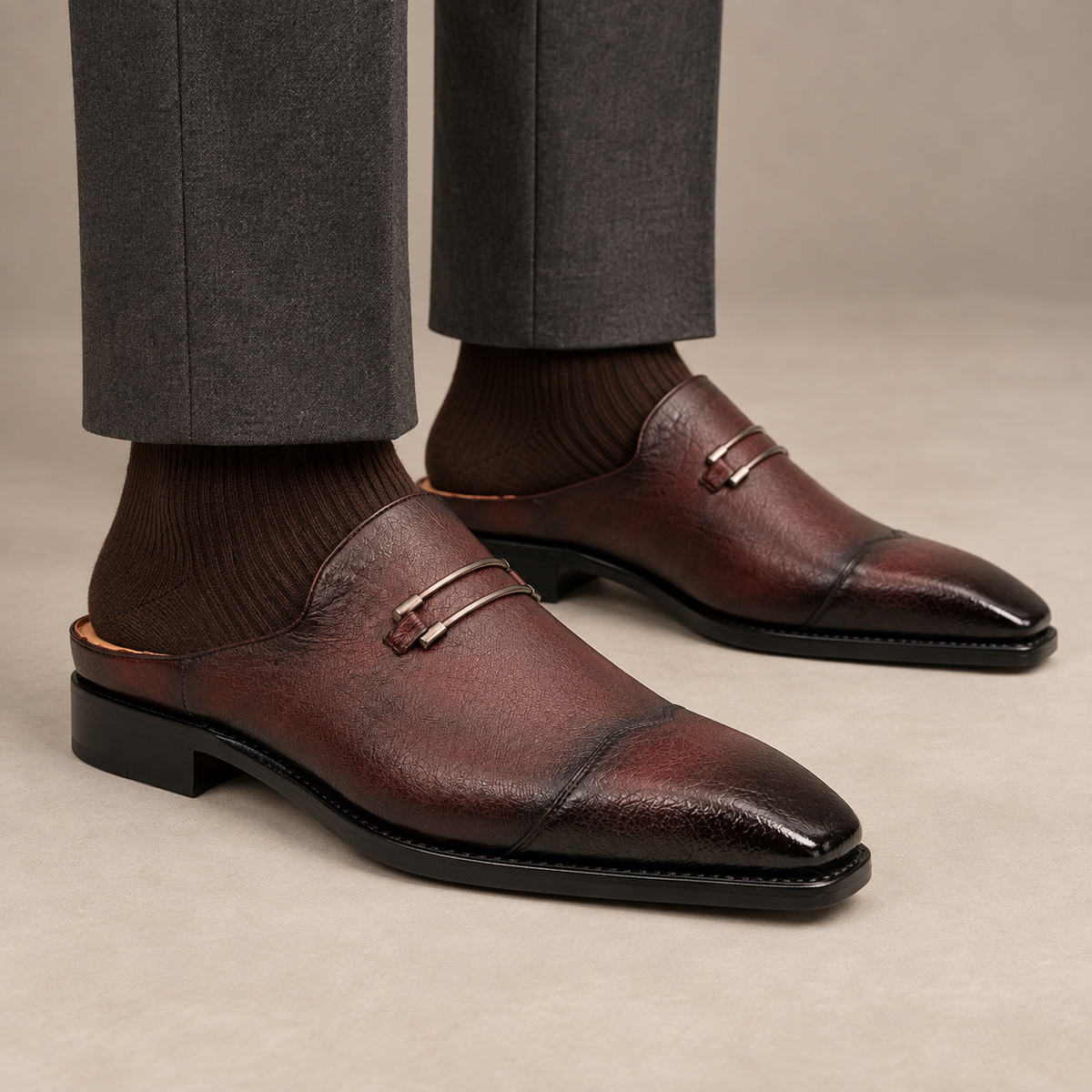 Burgundy Black Cap-Toe Backless Mule DIVINCH