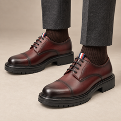 DIVINCH 2892A-WR dark wine cap-toe Derby shoes — balanced premium on-foot studio view