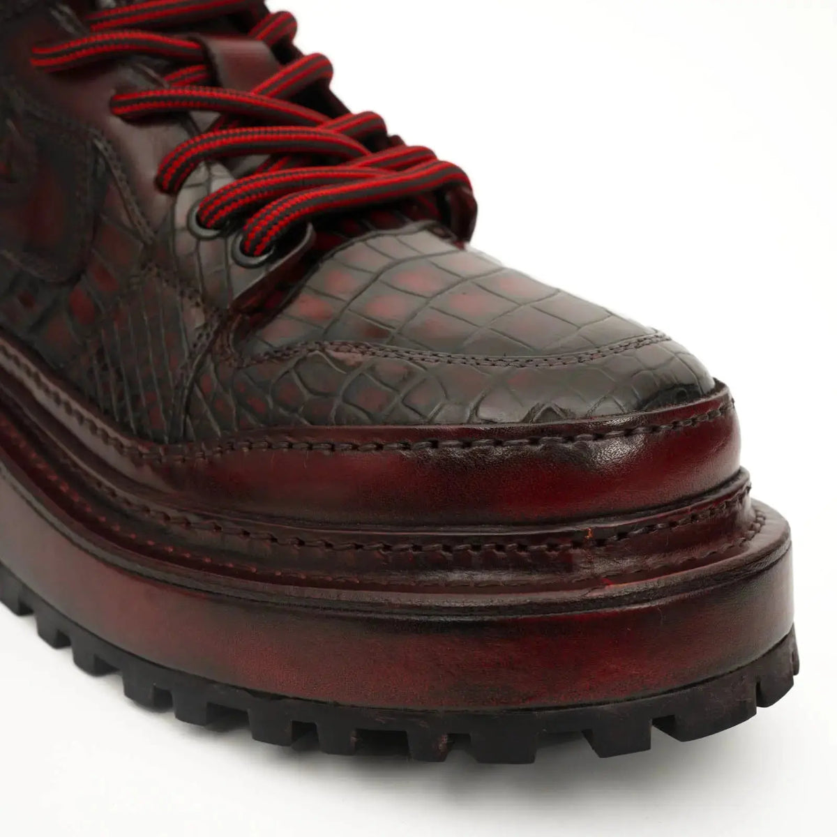 Burgundy Croc-Embossed Platform Boots DIVINCH