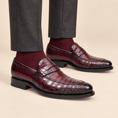 E842 burgundy penny loafer hero