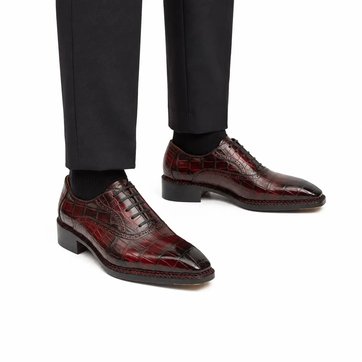 Oxford em crocodilo bordeaux