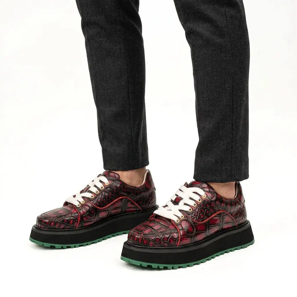 Burgundy Crocodile Platform Sneaker DIVINCH