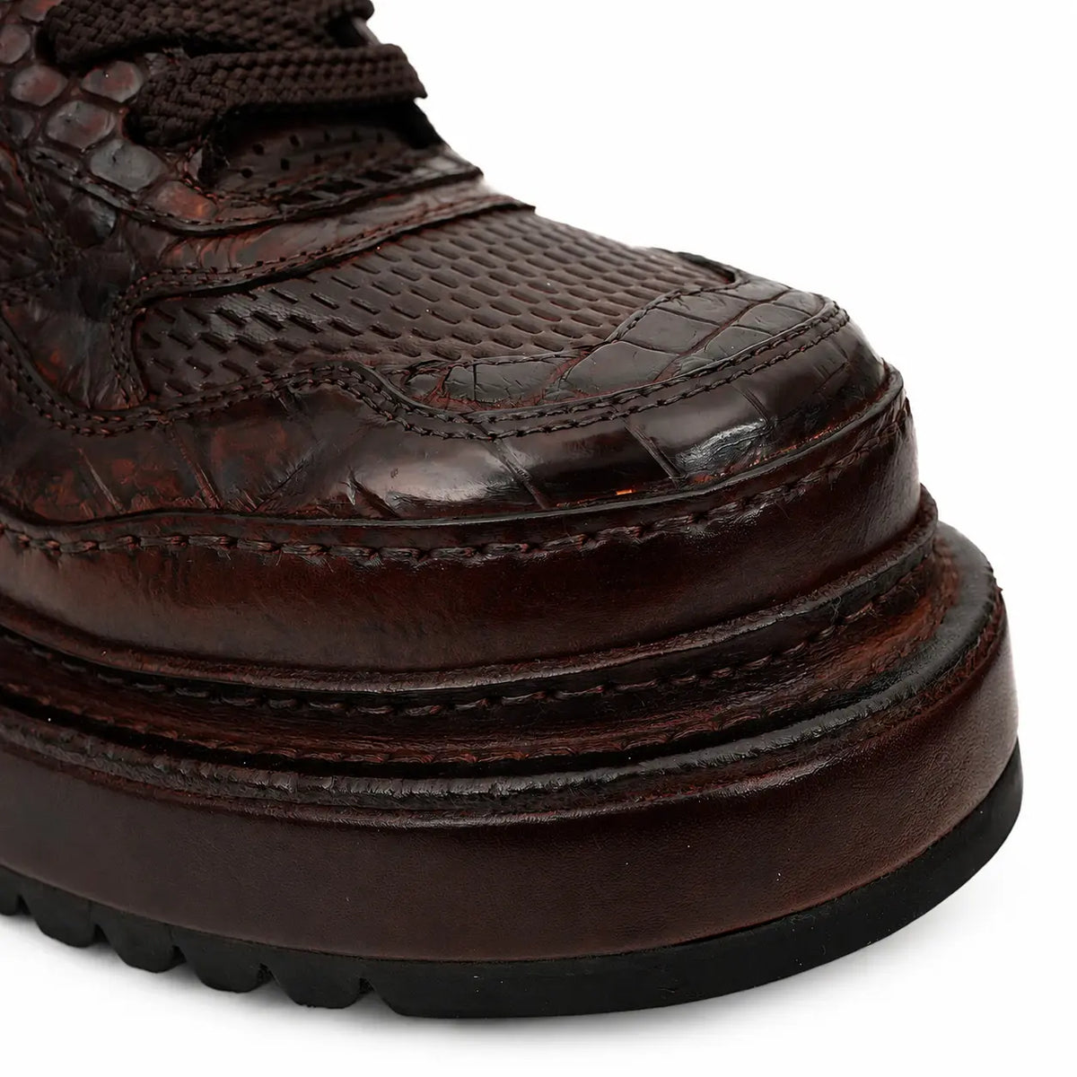 Burgundy Crocodile-Textured Platform Sneaker DIVINCH