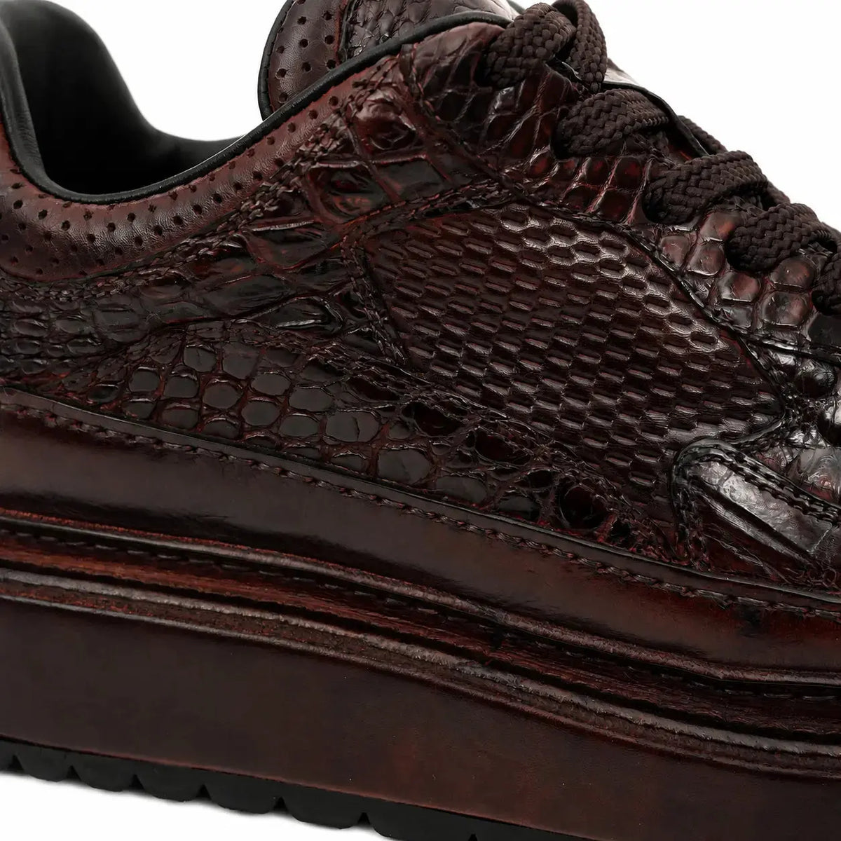 Burgundy Crocodile-Textured Platform Sneaker DIVINCH
