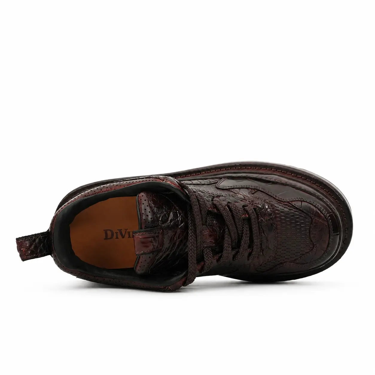 Burgundy Crocodile-Textured Platform Sneaker