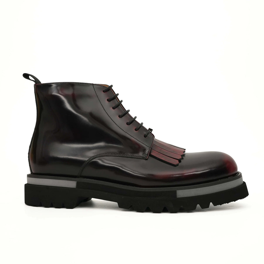 Stivaletti stringati bordeaux con frangia