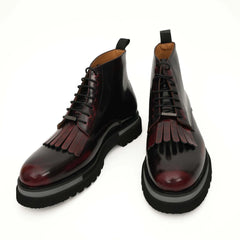 Burgundy Kiltie Lace-Up Ankle Boots DIVINCH