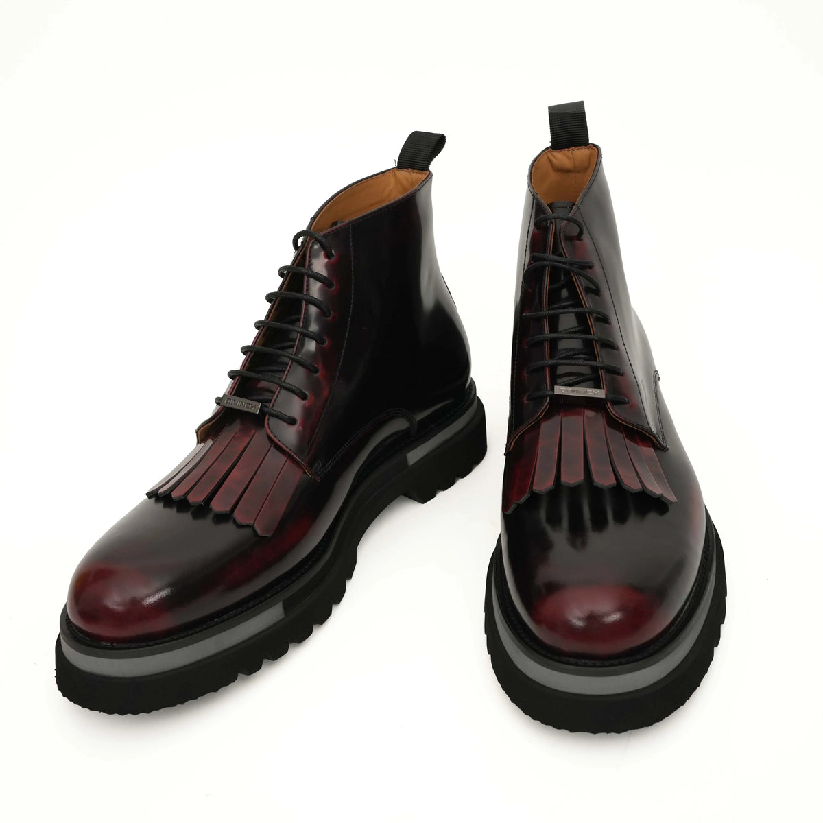 Burgundy Kiltie Lace-Up Ankle Boots DIVINCH
