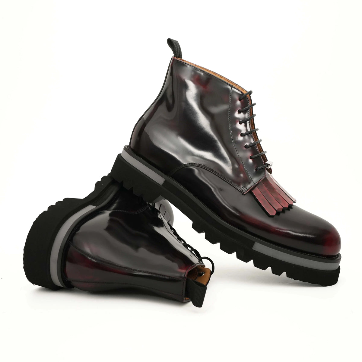 Burgundy Kiltie Lace-Up Ankle Boots DIVINCH