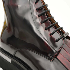 Burgundy Kiltie Lace-Up Ankle Boots DIVINCH