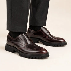 Burgundy Lug Sole Derby — on-foot studio view