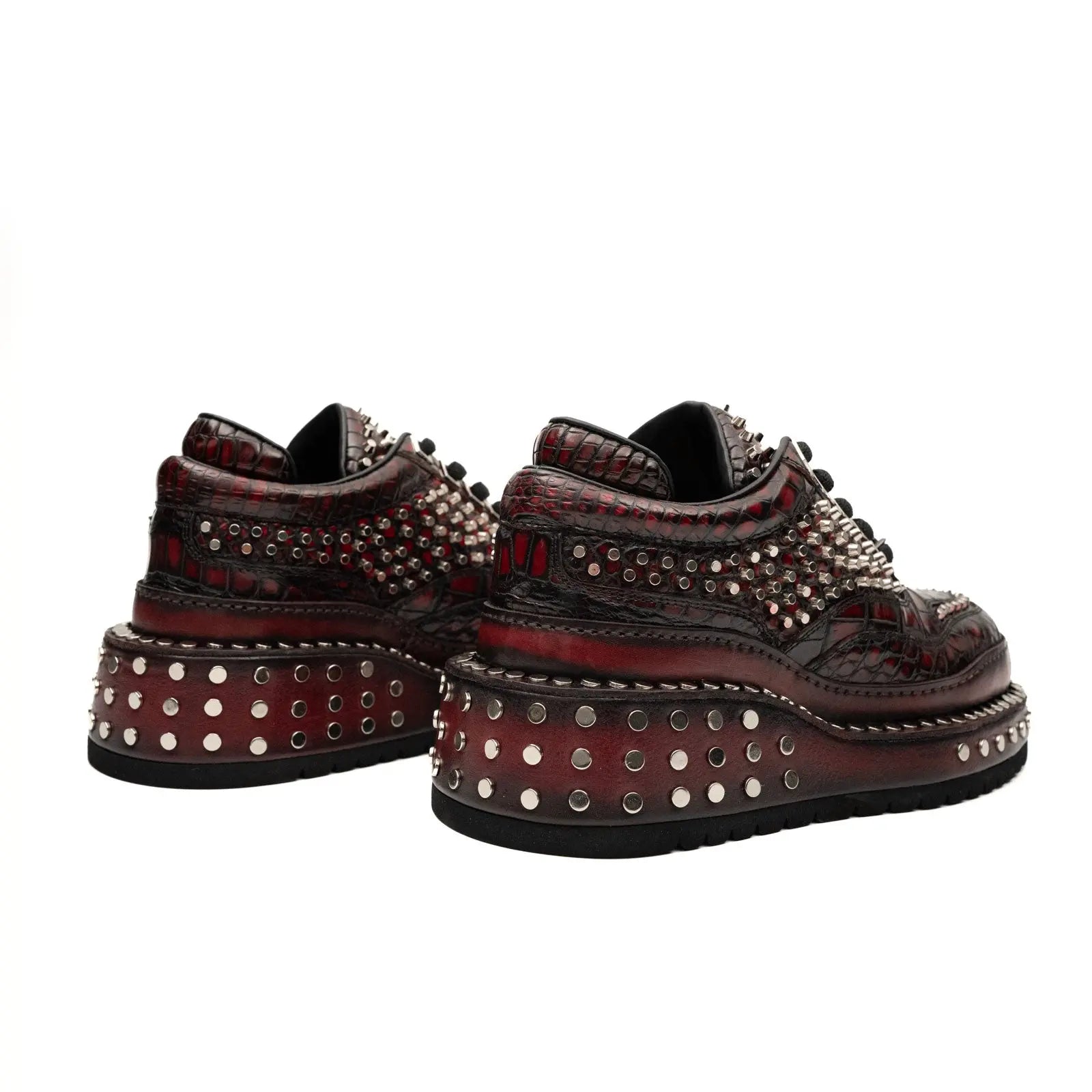 Burgundy Nile Crocodile Studded Platform Sneakers Divinch