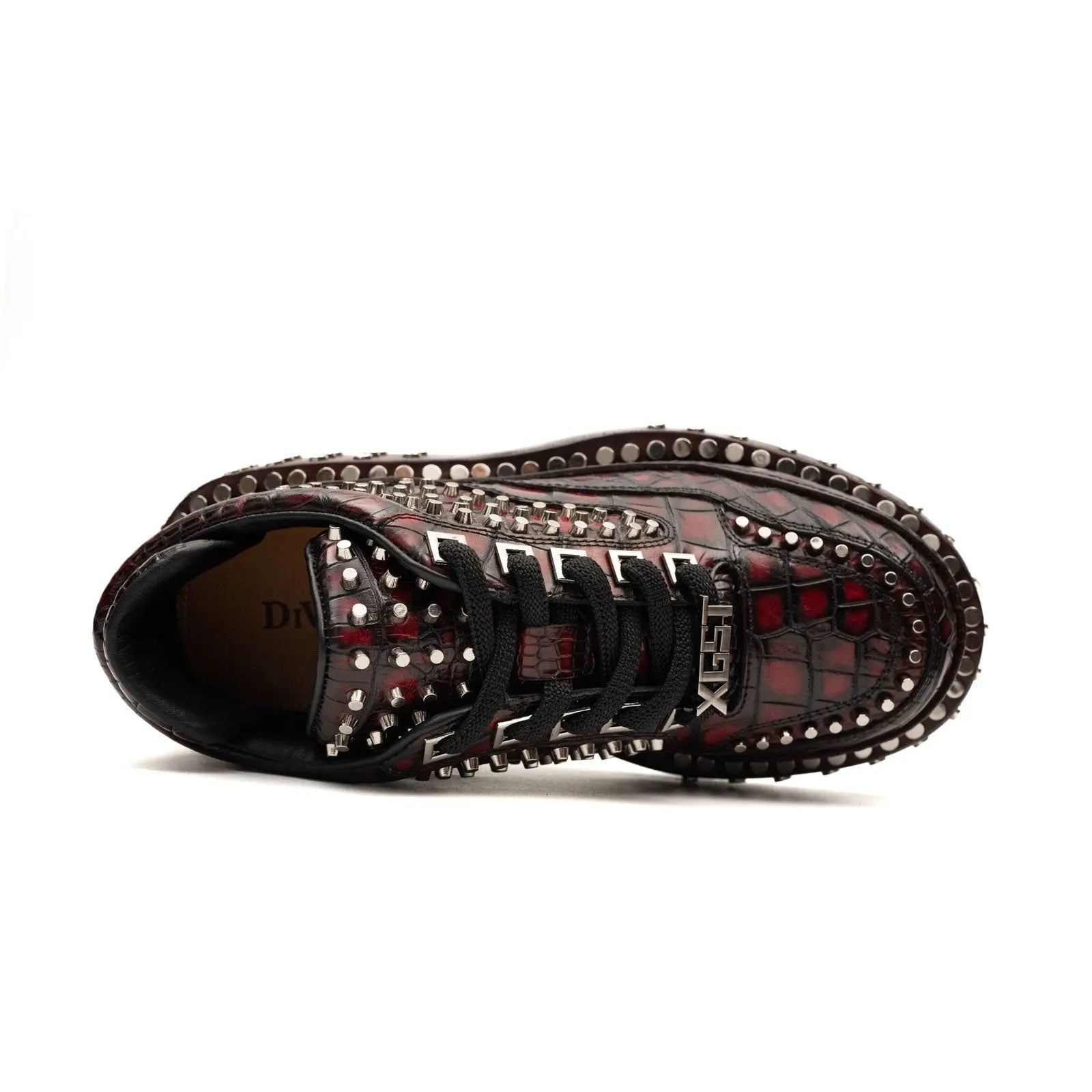 Burgundy Nile Crocodile Studded Platform Sneakers Divinch