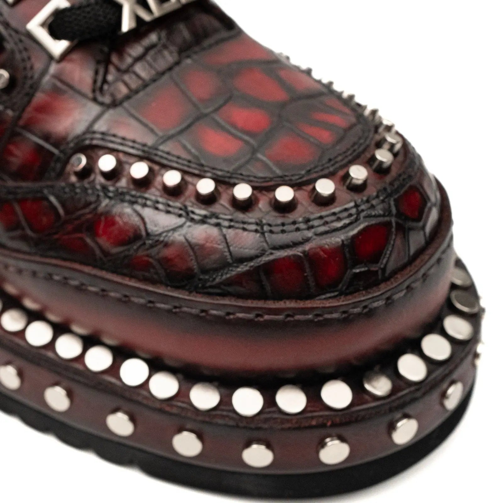 Burgundy Nile Crocodile Studded Platform Sneakers Divinch