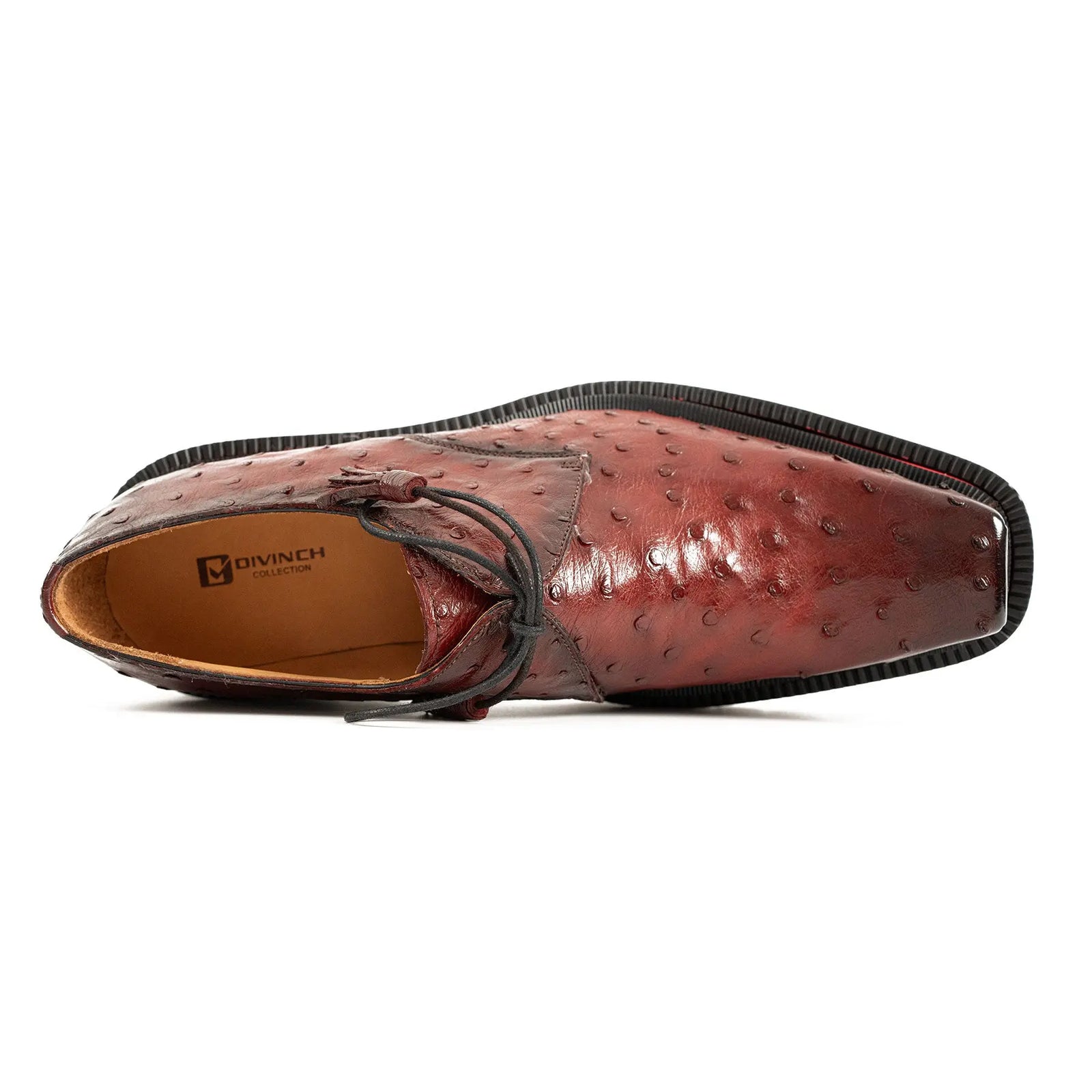 Burgundy Ostrich Derby Shoes with Tasse Divinch