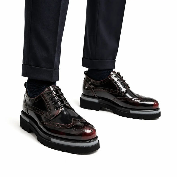 Burgundy Wingtip Platform Derby