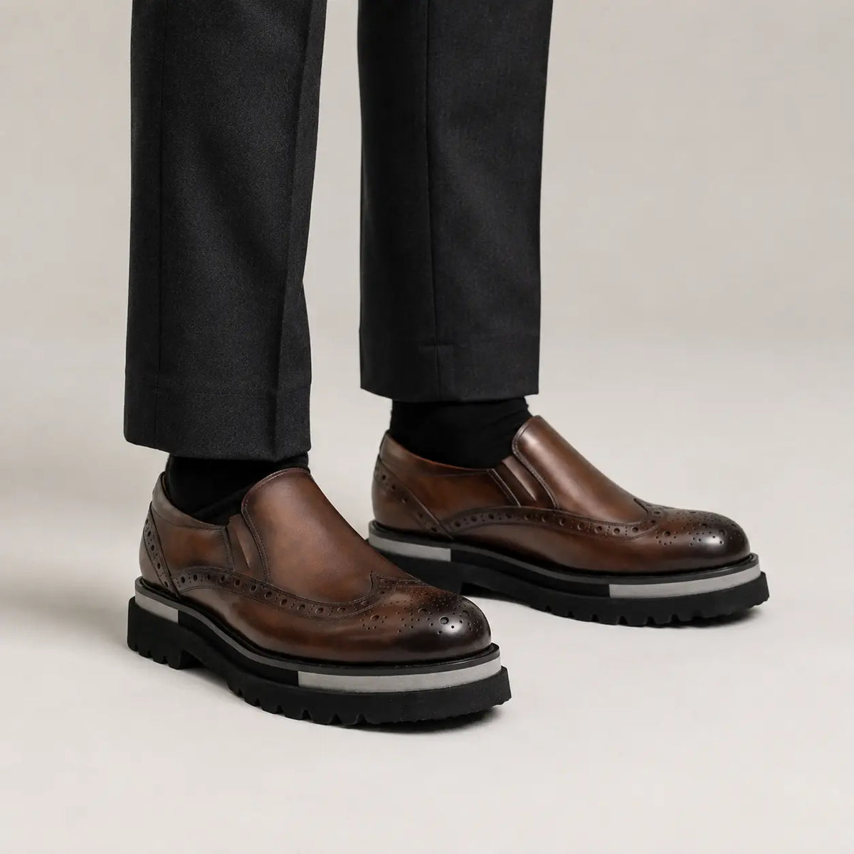 Burnished Brogue Lug-Sole Loafer on-foot product photo
