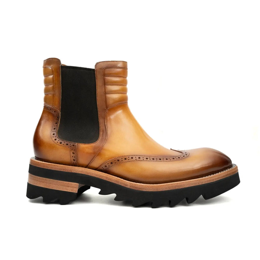 Stivali Chelsea Platform Brogue con Effetto Invecchiato
