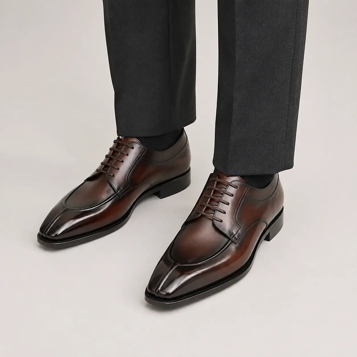 Burnished Brown Apron-Toe Oxford on-foot product photo